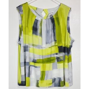 NWT Calvin klein plus brushstroke sleeveless top galaxy multi jewel pleated neck